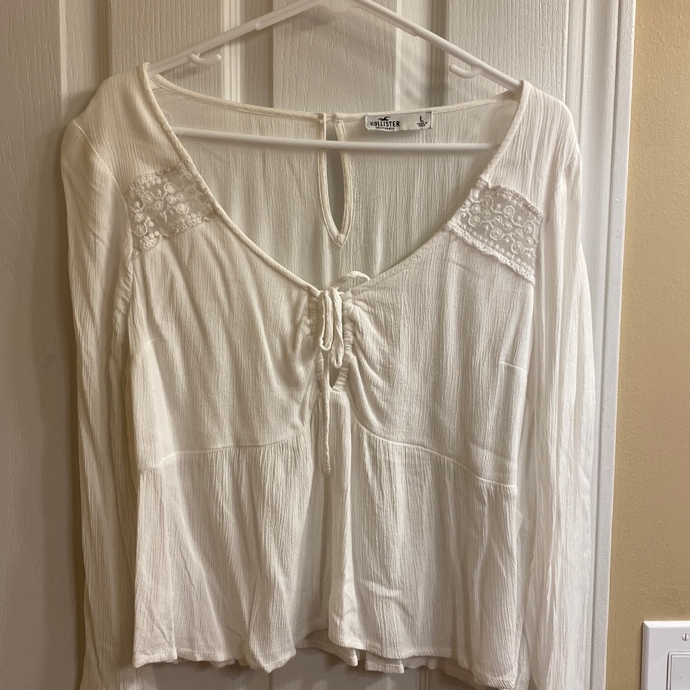 Hollister white long sleeve shirt with tie